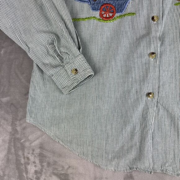 VTG Casey & Max Embroidered Button Up Shirt Women's M Green Stripe Autumn (1138) - Picture 6 of 10